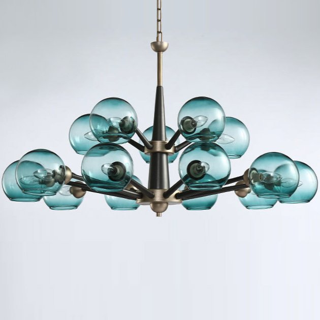 Люстра Thalia chandelier Blue glass 15 Золотой Светло-голубой Черный Люстра Thalia chandelier Blue glass 15 Золотой Светло-голубой Черный в Кирове | Loft Concept