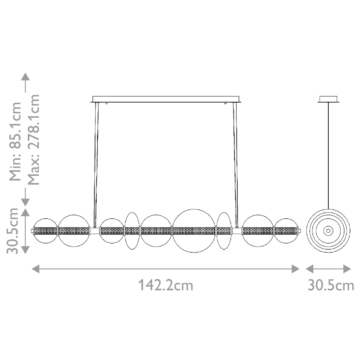 Подвесной светильник линейный с прозрачными стеклянными шарами разного диаметра Eurofase в Кирове