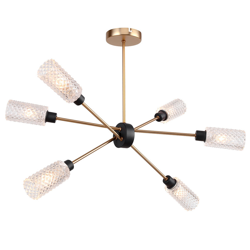 Светильник Sputnik Chandelier six cylinders Черный Латунь Янтарь (Amber) Светильник Sputnik Chandelier six cylinders Черный Латунь Янтарь (Amber) в Кирове | Loft Concept