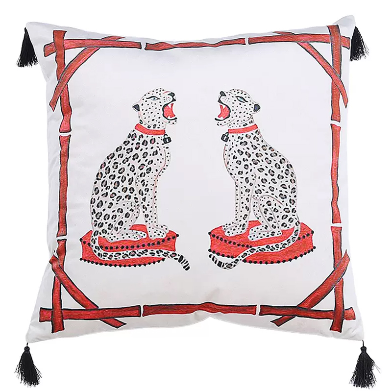 Декоративная подушка Стиль Gucci Two Cheetahs Cushion Белый Красный Черный Декоративная подушка Стиль Gucci Two Cheetahs Cushion Белый Красный Черный в Кирове | Loft Concept