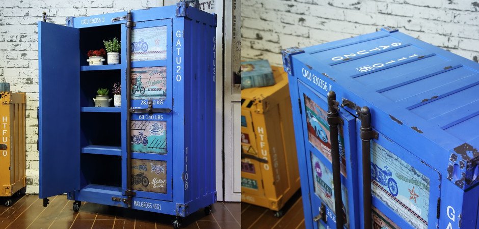 Синяя тумбочка контейнер Blue chest of drawers vintage Sea Container Синяя тумбочка контейнер Blue chest of drawers vintage Sea Container - Loft-Concept в Кирове