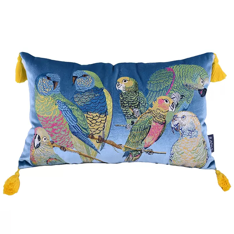 Декоративная подушка с вышивкой Embroidery Parrots Long Pillow Blue Голубой Мульти Декоративная подушка с вышивкой Embroidery Parrots Long Pillow Blue Голубой Мульти в Кирове | Loft Concept