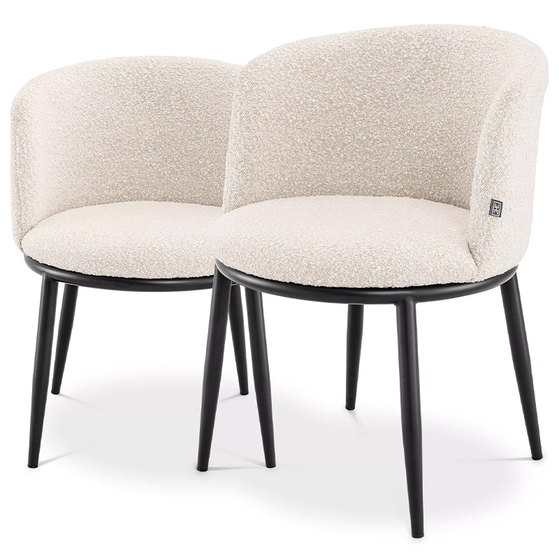 Комплект из двух стульев Eichholtz Dining Chair Filmore Set of 2 Boucle Cream Молочный Черный Комплект из двух стульев Eichholtz Dining Chair Filmore Set of 2 Boucle Cream Молочный Черный в Кирове | Loft Concept