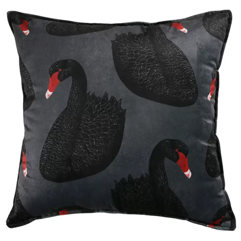 Декоративная подушка Black Swans Cushion Черная Черный Серый Красный Декоративная подушка Black Swans Cushion Черная Черный Серый Красный в Кирове | Loft Concept