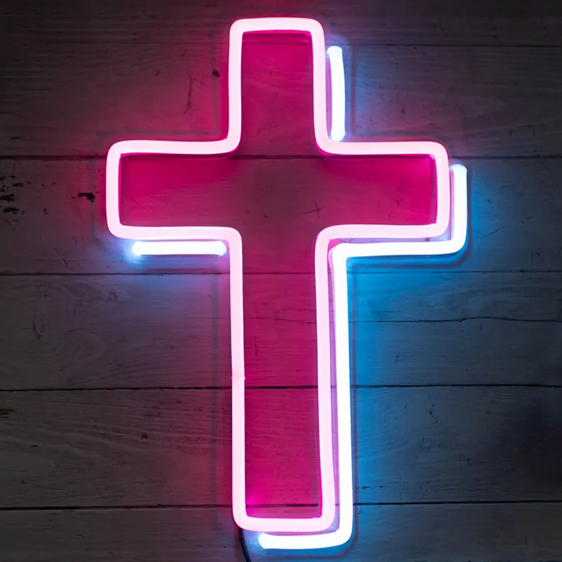 Неоновая настенная лампа Cross Neon Wall Lamp Розовый Синий Неоновая настенная лампа Cross Neon Wall Lamp Розовый Синий в Кирове | Loft Concept
