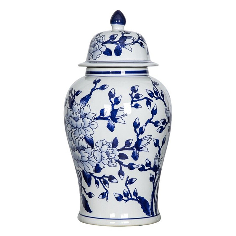 Ваза с крышкой и синим цветочным узором Blue & White Ornament Белый Синий Ваза с крышкой и синим цветочным узором Blue & White Ornament Белый Синий в Кирове | Loft Concept