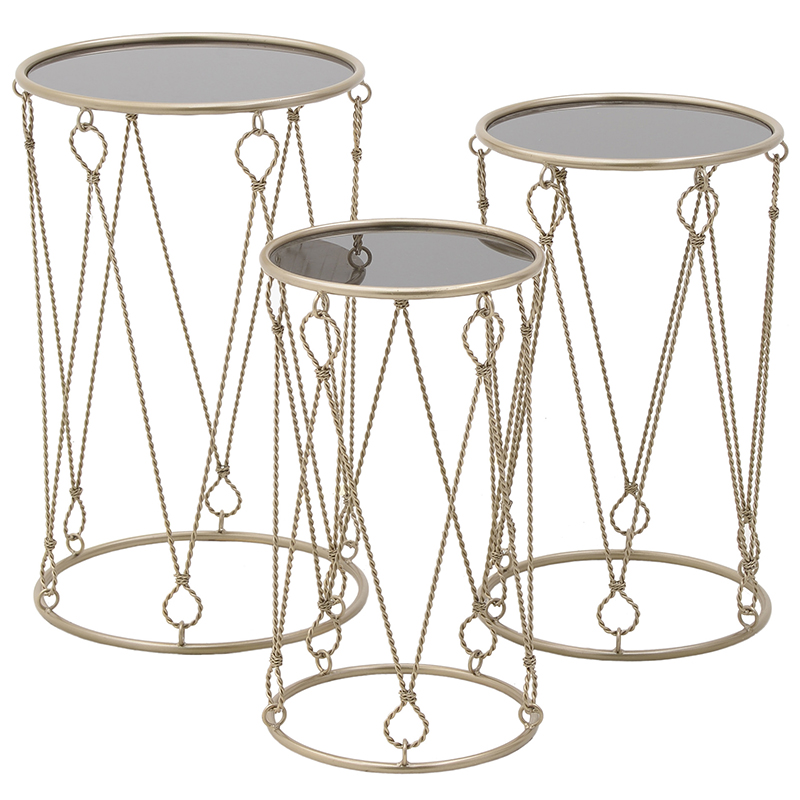Комплект из 3-х приставных столов Metal Rope Side Tables Золотой Комплект из 3-х приставных столов Metal Rope Side Tables Золотой в Кирове | Loft Concept