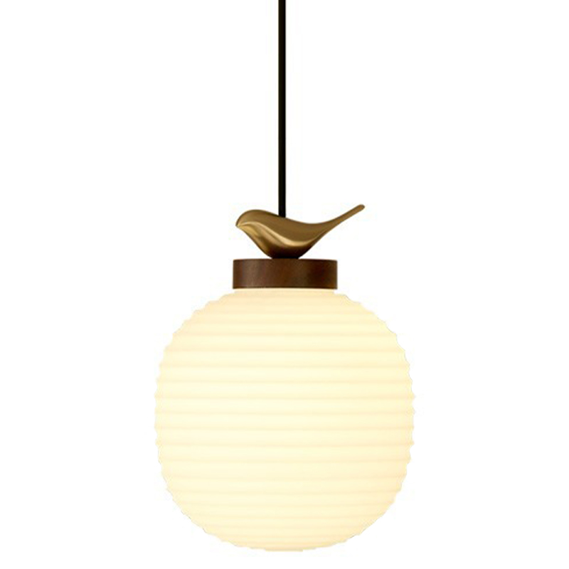 Светильник с птичкой Bird On a Lantern Hanging Lamp Коричневый Белое матовое стекло Латунь Светильник с птичкой Bird On a Lantern Hanging Lamp Коричневый Белое матовое стекло Латунь в Кирове | Loft Concept
