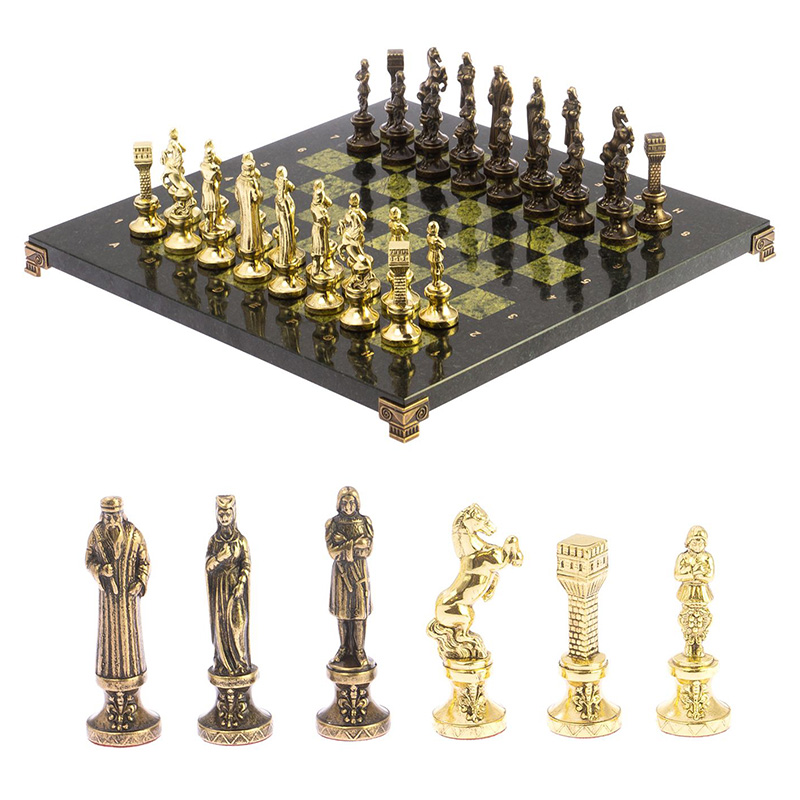 Шахматы Ренессанс из бронзы с доской из натурального камня Змеевик Decorative Thematic Chess Золотой Бронза Черный Зеленый Шахматы Ренессанс из бронзы с доской из натурального камня Змеевик Decorative Thematic Chess Золотой Бронза Черный Зеленый в Кирове | Loft Concept