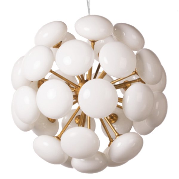 Люстра Mid-Century Sputnik Milk Glass Chandelier Золотой Прозрачный белый Люстра Mid-Century Sputnik Milk Glass Chandelier Золотой Прозрачный белый в Кирове | Loft Concept