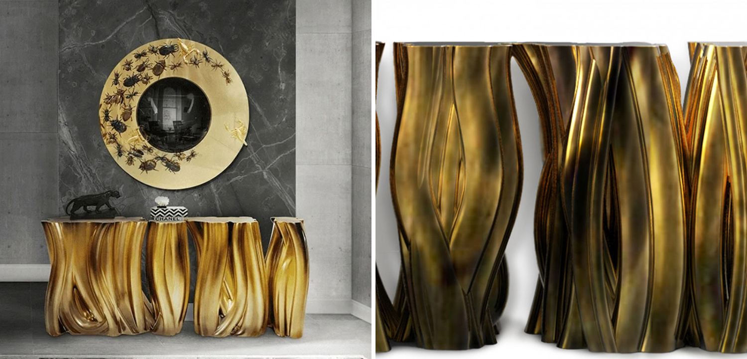 Консоль Модульная Monochrome Console Gold in Molded Fiberglass - фото