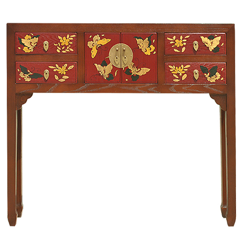 Коричневая консоль из массива сосны в Китайском стиле с красными ящиками Wood Console Chinese Коричневый Красный Коричневая консоль из массива сосны в Китайском стиле с красными ящиками Wood Console Chinese Коричневый Красный в Кирове | Loft Concept