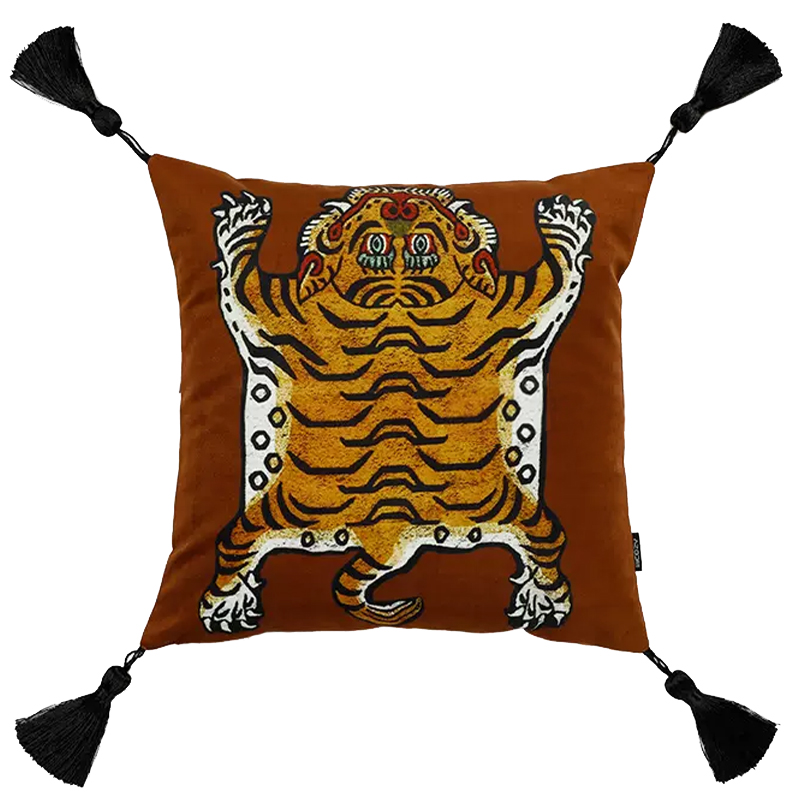 Коричневая Подушка Тибетский Тигр TIBETAN TIGER Коричневый Золотой Бежевый в Кирове | Loft Concept 