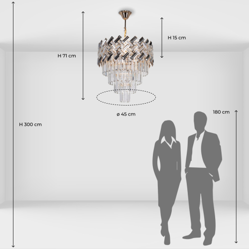 Люстра многоярусная с переплетенными металлическими элементами черного и золотого цвета и прозрачными хрустальными подвесками Empire Chandelier Crystal в Кирове