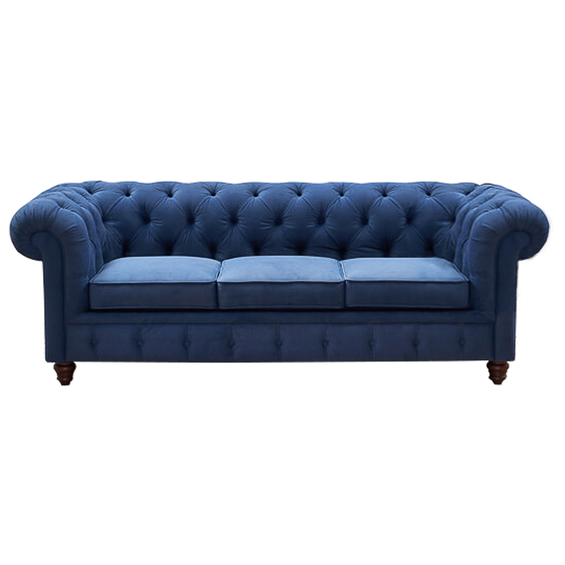 Диван Mini Kensington Sofa triple blue velor Сапфирово-синий Коричневый Диван Mini Kensington Sofa triple blue velor Сапфирово-синий Коричневый в Кирове | Loft Concept