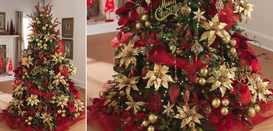 Дизайнерская Елка с Красным и Золотым новогодним декором Christmas Tree Golden Flowers Дизайнерская Елка с Красным и Золотым новогодним декором Christmas Tree Golden Flowers - Loft-Concept в Кирове