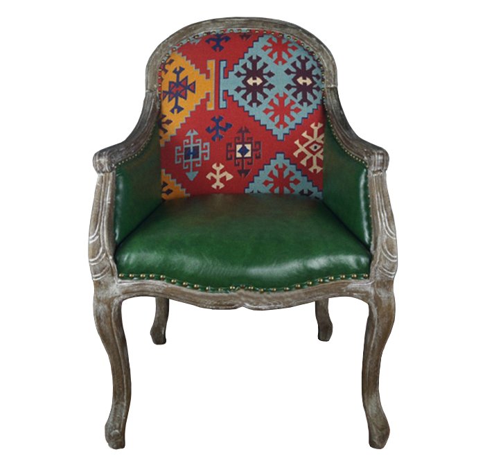 Кресло Bergere Kelim Pattern & Green Leather Кресло Bergere Kelim Pattern & Green Leather в Кирове | Loft Concept