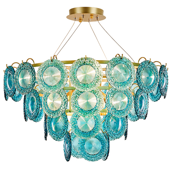 Люстра Blue Glass disk Chandelier Золотой Голубой в Кирове | Loft Concept 