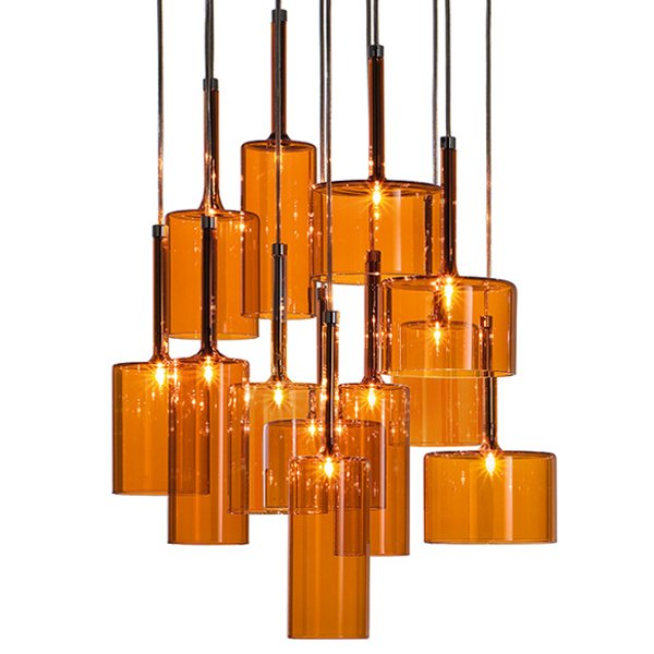 Люстра AXO Light Spillray Suspension Lamp Оранжевое Стекло  Стекло Рубин Прозрачное Стекло Стекло Смок в Кирове | Loft Concept 