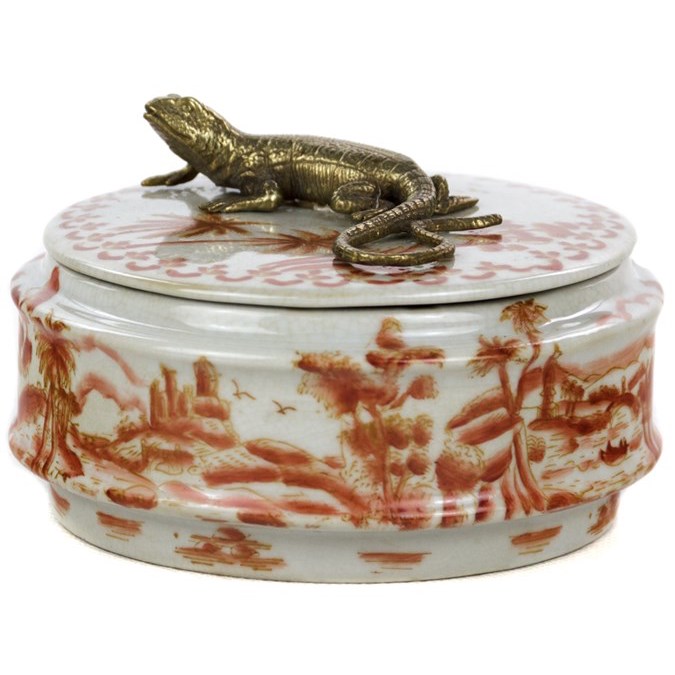 Шкатулка Box Bronze Lizard Chinoiserie Белый Бронза Коралловый Шкатулка Box Bronze Lizard Chinoiserie Белый Бронза Коралловый в Кирове | Loft Concept