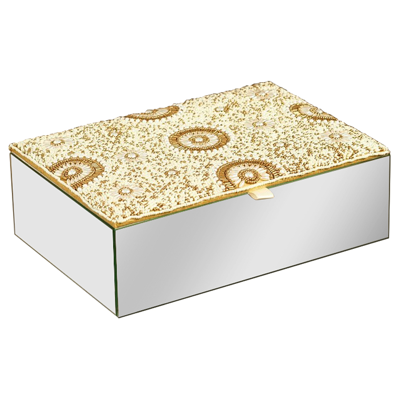 Шкатулка с вышивкой из бисера Araceli Beads Embroidery Mirror Box Бежевый Золотой Зеркало Шкатулка с вышивкой из бисера Araceli Beads Embroidery Mirror Box Бежевый Золотой Зеркало в Кирове | Loft Concept