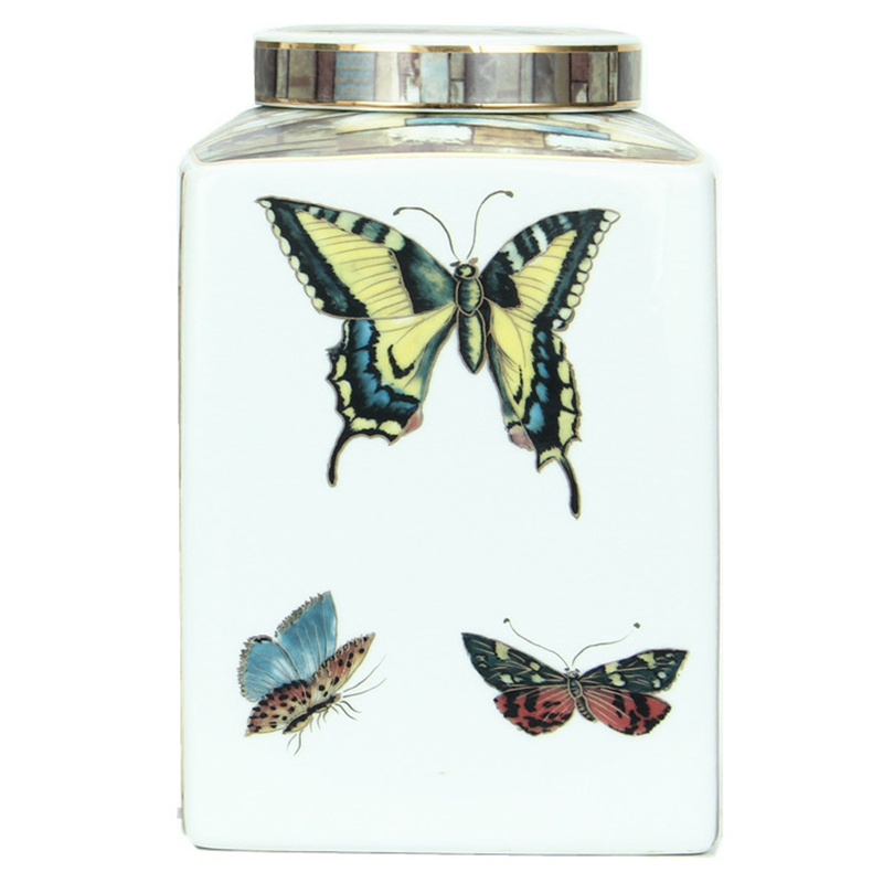 Ваза с крышкой Ceramic Flowers and Butterflies Small Vase Мульти Белый Ваза с крышкой Ceramic Flowers and Butterflies Small Vase Мульти Белый в Кирове | Loft Concept
