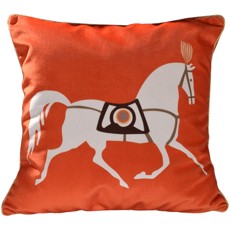 Декоративная подушка Hermes Horse 79 Оранжевый Белый Коричневый Декоративная подушка Hermes Horse 79 Оранжевый Белый Коричневый в Кирове | Loft Concept