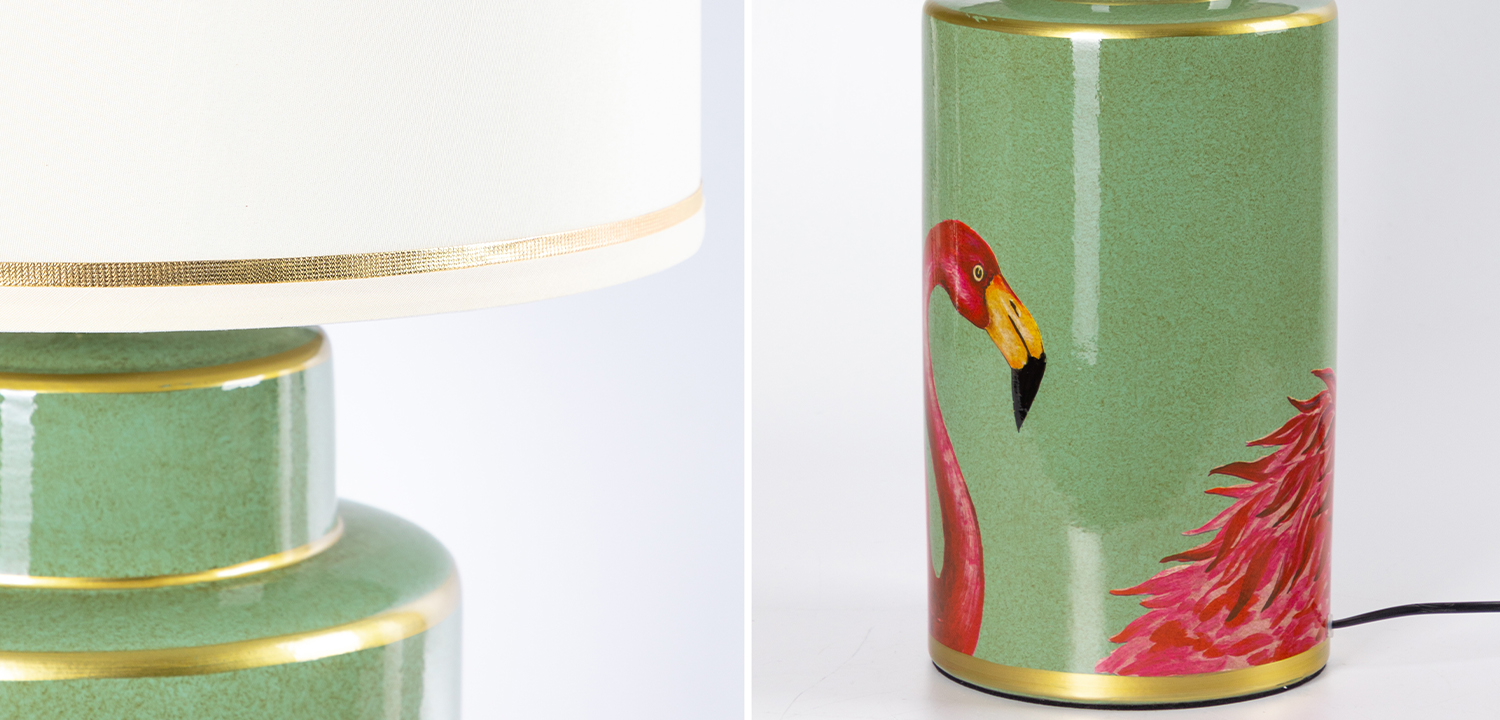 Настольная лампа Flamingos Green Lampshade - фото