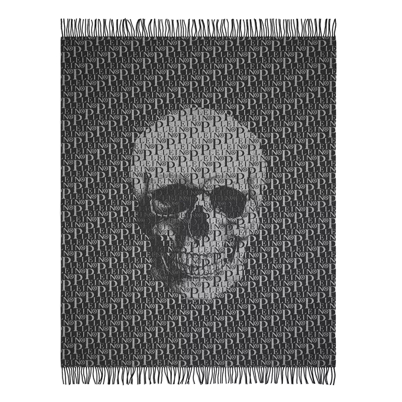 Плед Philipp Plein Plaid Cashmere Plein Черный Серый Плед Philipp Plein Plaid Cashmere Plein Черный Серый в Кирове | Loft Concept