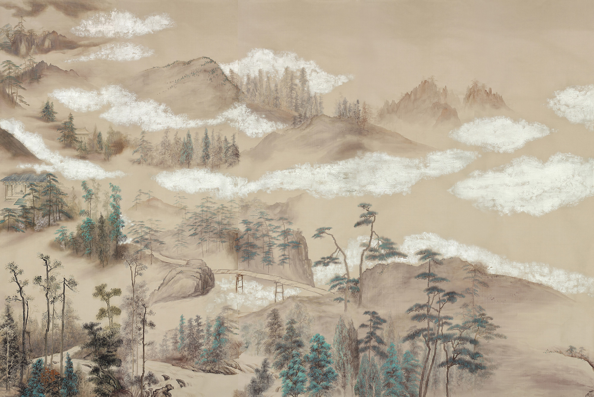 Обои ручная роспись Mountains Above Clouds Colourway SC-234 on Raw Silk dyed silk Обои ручная роспись Mountains Above Clouds Colourway SC-234 on Raw Silk dyed silk - постер Loft-Concept в Кирове