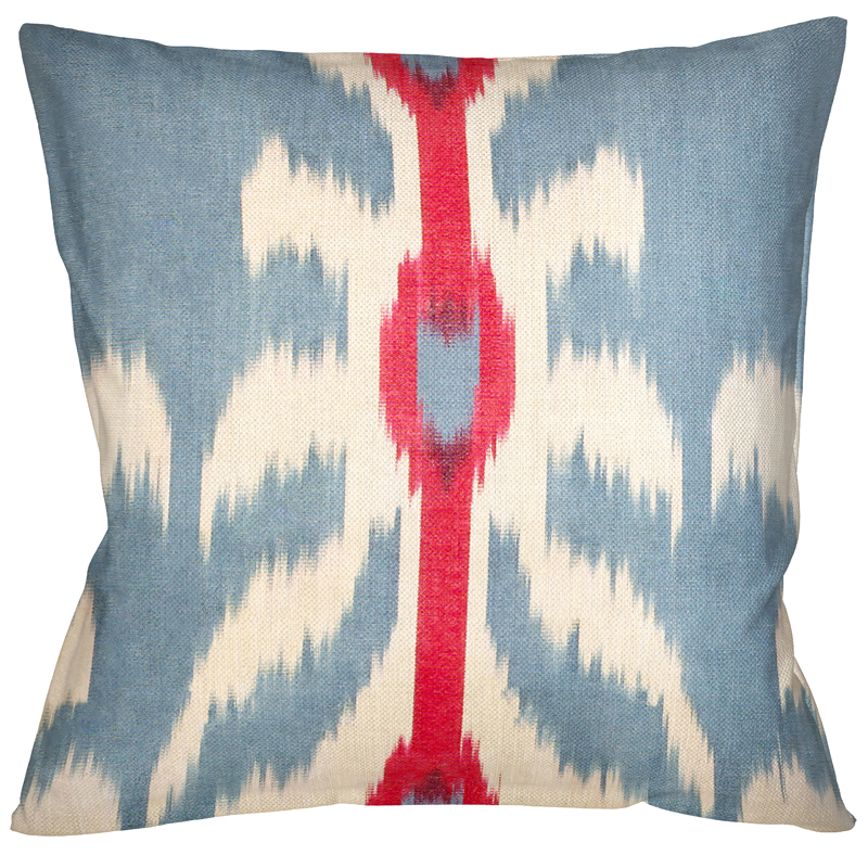 Декоративная подушка Ikat Pattern Голубая с красной линией Мульти в Кирове | Loft Concept 