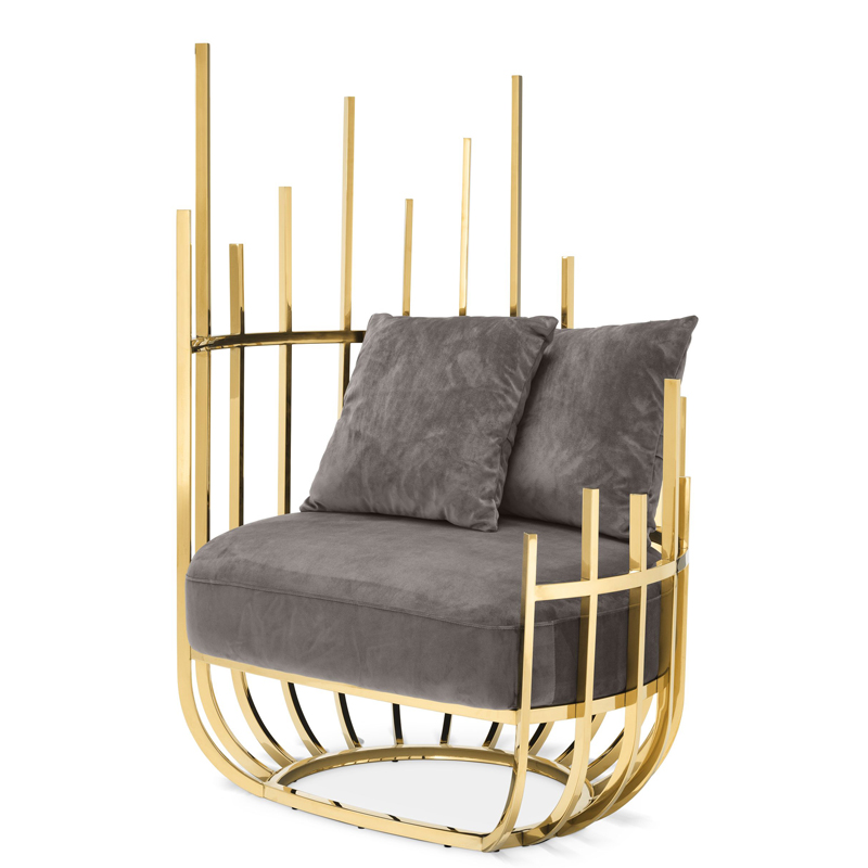 Кресло Eichholtz Chair Santorini Left Серый Глянцевое золото Кресло Eichholtz Chair Santorini Left Серый Глянцевое золото в Кирове | Loft Concept