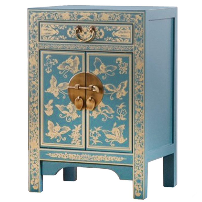 Светло-бирюзовая тумба в Китайском стиле ручная роспись Light Turquoise Chinese Nightstand Бирюзовый Золотой Светло-бирюзовая тумба в Китайском стиле ручная роспись Light Turquoise Chinese Nightstand Бирюзовый Золотой в Кирове | Loft Concept
