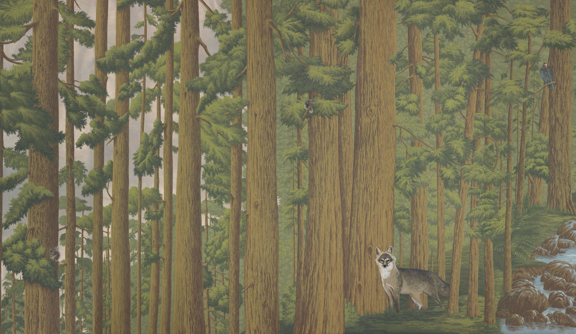 Обои ручная роспись Redwoods Roberts on Brushed Gold gilded paper Обои ручная роспись Redwoods Roberts on Brushed Gold gilded paper - постер Loft-Concept в Кирове