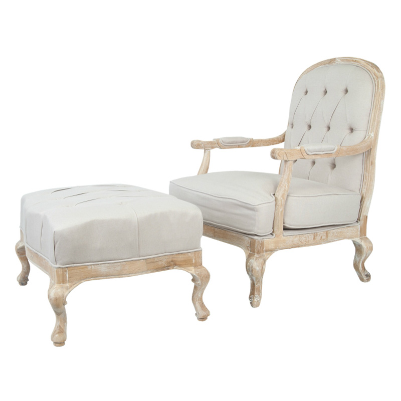 Кресло с пуфом с мягкой обивкой из льна Edward Armchair beige Бежевый Коричневый Кресло с пуфом с мягкой обивкой из льна Edward Armchair beige Бежевый Коричневый в Кирове | Loft Concept