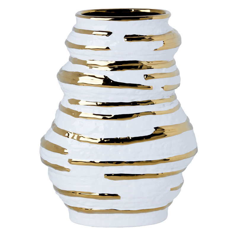 Ваза белая с рельефной поверхностью и золотыми полосами Vase Beehive Белый Золотой Ваза белая с рельефной поверхностью и золотыми полосами Vase Beehive Белый Золотой в Кирове | Loft Concept