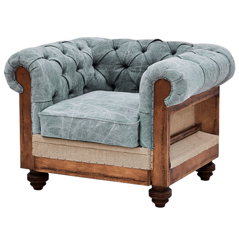 Кресло Deconstructed Chesterfield Armchair Gray Blue Серо-голубой Коричневый Бежево-серый Кресло Deconstructed Chesterfield Armchair Gray Blue Серо-голубой Коричневый Бежево-серый в Кирове | Loft Concept