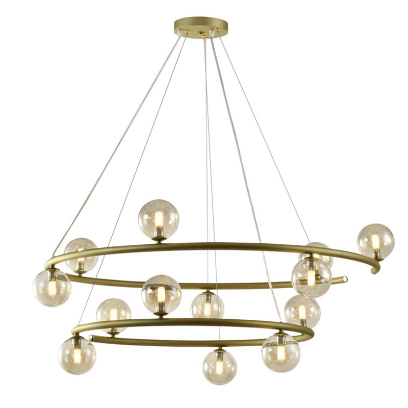 Большая люстра с двумя ярусами Bubble Glass Gold Золотой Янтарный Большая люстра с двумя ярусами Bubble Glass Gold Золотой Янтарный в Кирове | Loft Concept