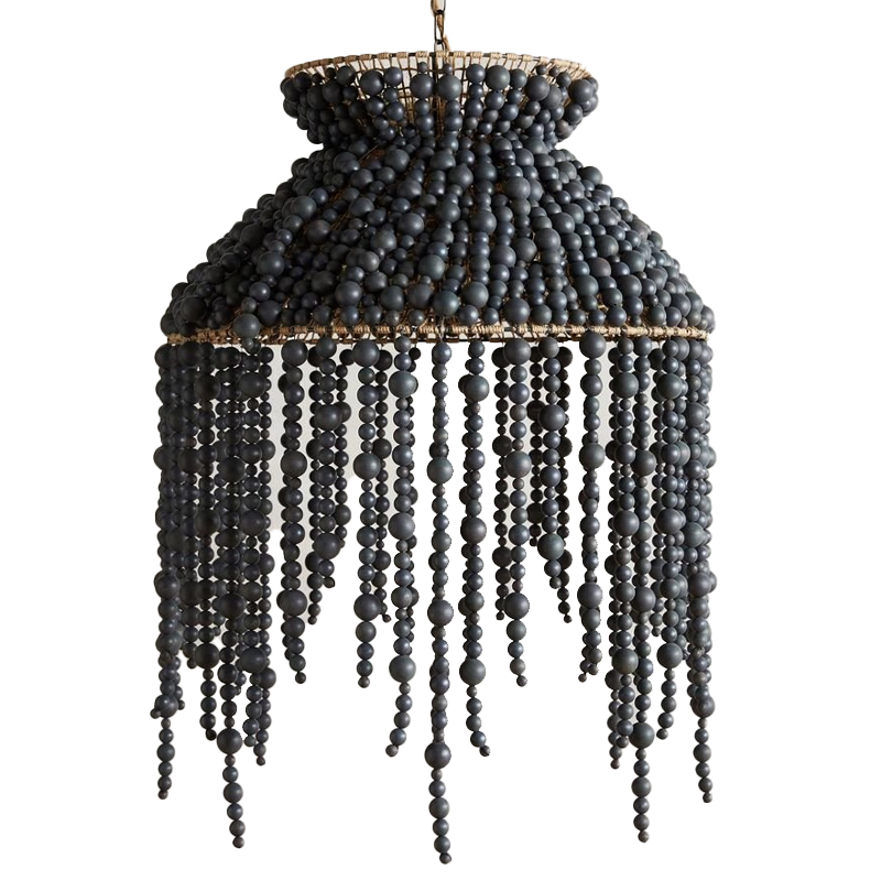Подвесной светильник с абажуром украшенным черными бусинами Wooden Beads Chandelier Black Черный Коричневый Подвесной светильник с абажуром украшенным черными бусинами Wooden Beads Chandelier Black Черный Коричневый в Кирове | Loft Concept