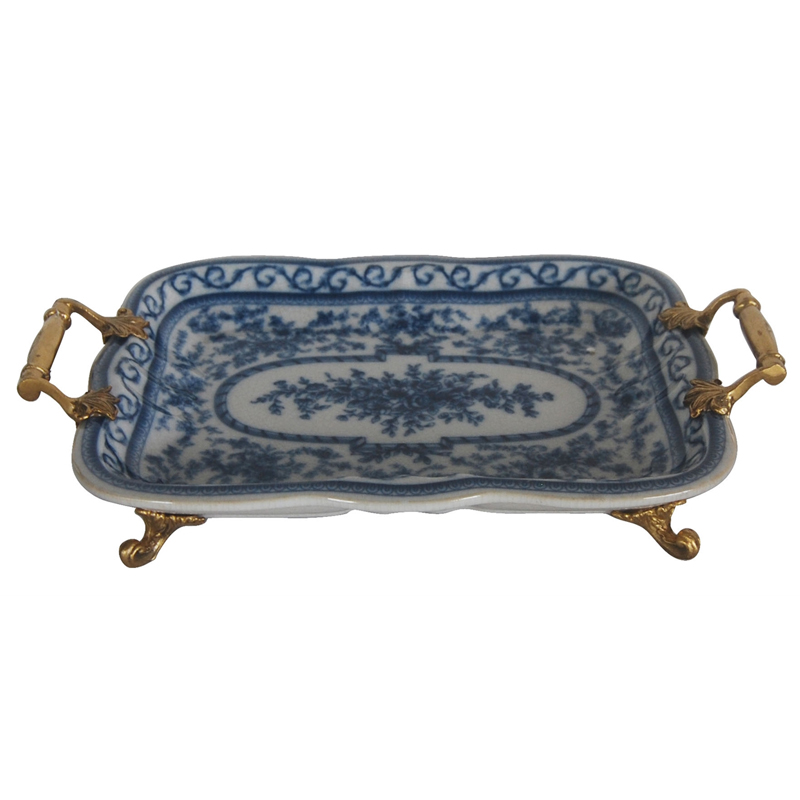 Поднос Blue and Bronze Handles Белый Синий Бронза Поднос Blue and Bronze Handles Белый Синий Бронза в Кирове | Loft Concept