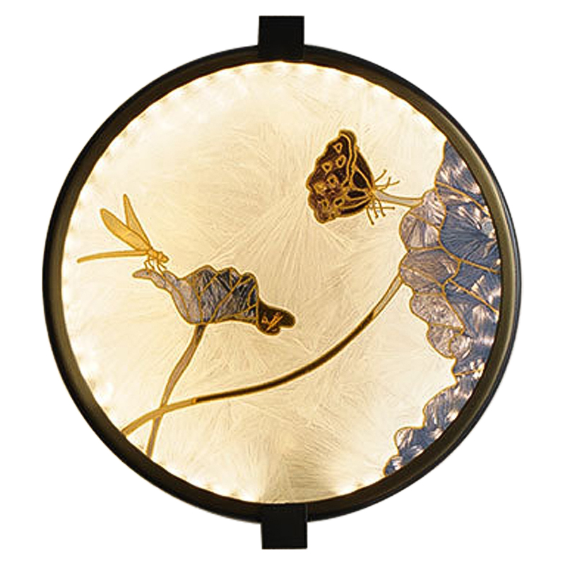 Настенный светильник Lotus Flowers and Dragonfly Round Wall Lamp Черный Латунь Бежевый Серый Настенный светильник Lotus Flowers and Dragonfly Round Wall Lamp Черный Латунь Бежевый Серый в Кирове | Loft Concept