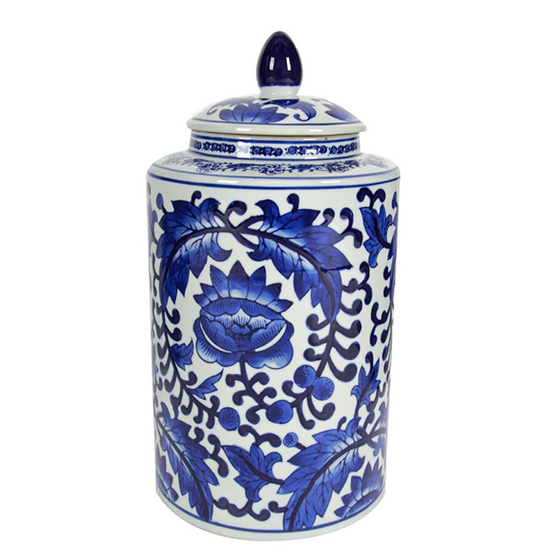 Ваза с крышкой Blue & White Floral Pattern Белый Синий Темно-синий Ваза с крышкой Blue & White Floral Pattern Белый Синий Темно-синий в Кирове | Loft Concept