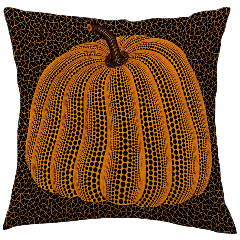 Декоративная подушка Yayoi Kusama Pumpkin Orange Черный Оранжевый в Кирове | Loft Concept 