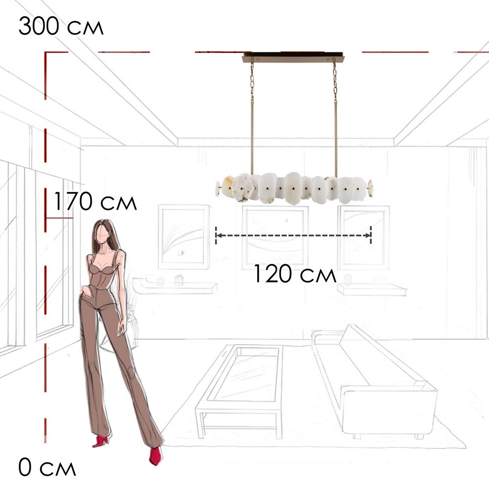 Подвесной светильник с фигурными элементами из белого алебастра Cryptocrystalline Stone в Кирове