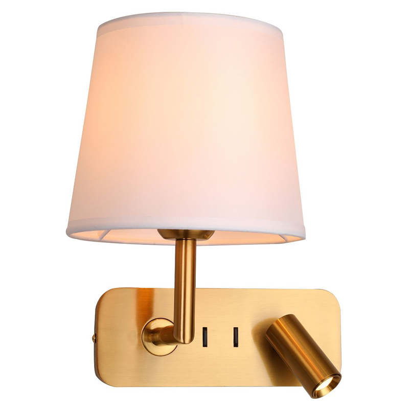 Бра с абажуром Trumpet Lamp Brass 2 лампы Латунь Белый Бежевый в Кирове | Loft Concept 