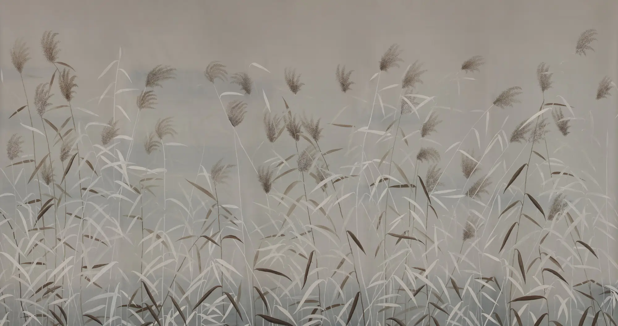 Обои ручная роспись Wild Grasses Special Colourway on Pale Grey dyed silk Обои ручная роспись Wild Grasses Special Colourway on Pale Grey dyed silk - постер Loft-Concept в Кирове