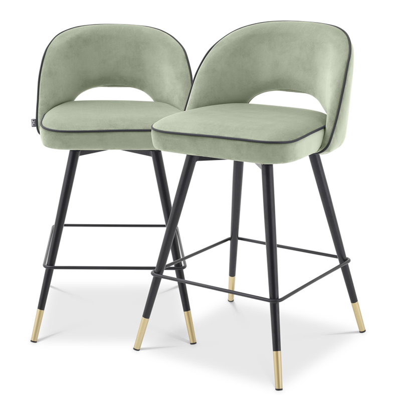 Комплект полубарных стульев Eichholtz Counter Stool Cliff set of 2 pistache green Зеленый шалфей Черный Латунь Комплект полубарных стульев Eichholtz Counter Stool Cliff set of 2 pistache green Зеленый шалфей Черный Латунь в Кирове | Loft Concept
