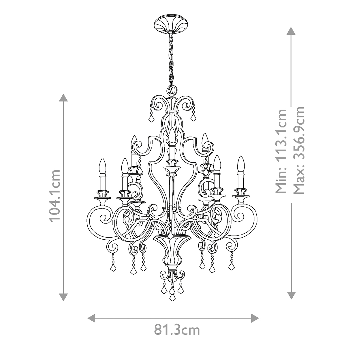 Люстра с подвесками из прозрачного стекла на кованом каркасе бронзового цвета в классическом стиле Quoizel в Кирове