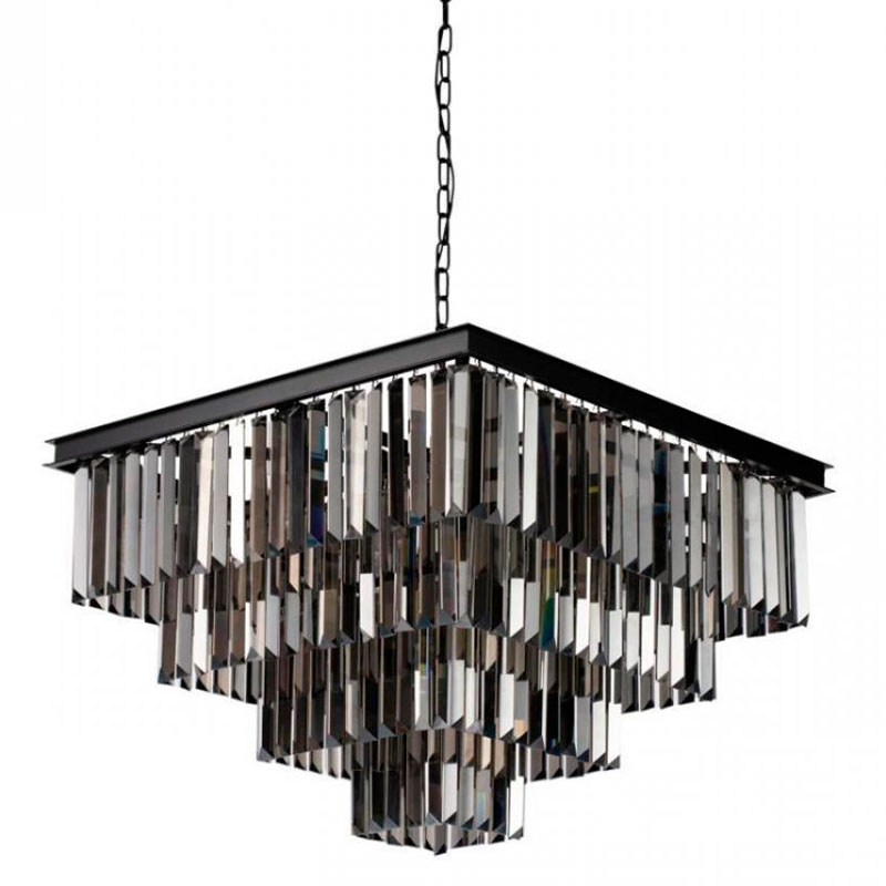 Квадратная Люстра RH 1920s Odeon Black iron Four layers Серое Стекло 60х60 Черный Серый Квадратная Люстра RH 1920s Odeon Black iron Four layers Серое Стекло 60х60 Черный Серый в Кирове | Loft Concept