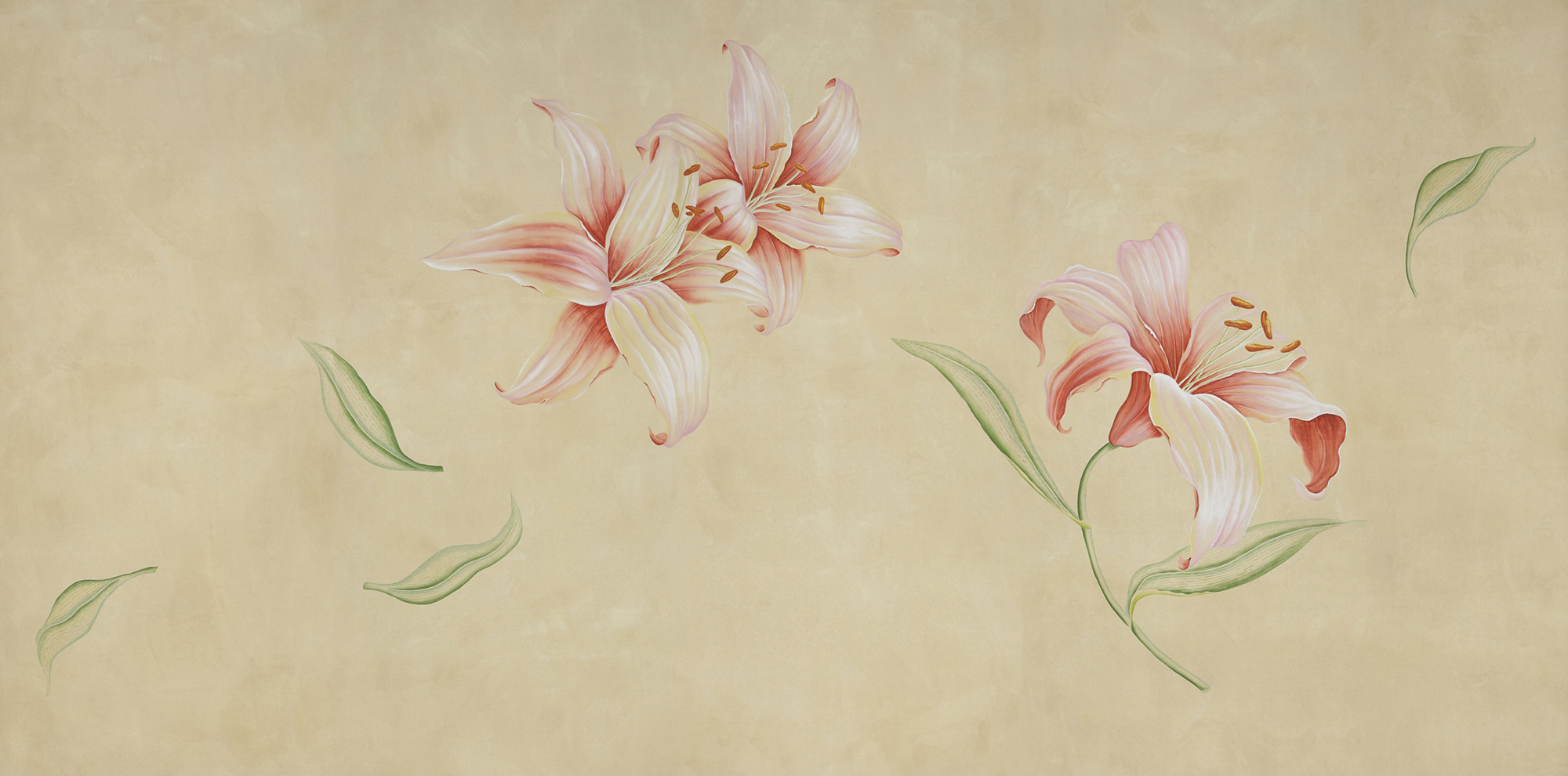 Обои ручная роспись Lilium Special Colourway on yellow painted silk Обои ручная роспись Lilium Special Colourway on yellow painted silk - постер Loft-Concept в Кирове